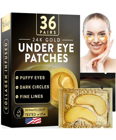 Wild Beauty Under Eye Patches (36 Pairs), Eye Masks for Dark Circles and Puffiness! Under Eye Patches for Under Eye Bags, 24K Gold Eye Mask, Under Eye Mask for Adults, Eye Patches for Puffy Eyes Unscented