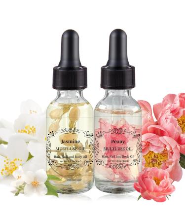 NP NATURES PHILOSOPHY Peony Jasmine Multi Use Body Oil 2 Pack Natural and Organic Essential Oil for Face, Body, Nails Care and Massage - 30ML