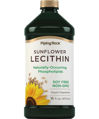 Piping Rock Sunflower Lecithin Liquid Supplement | 16 oz Oil | Naturally-Occurring Phospholipids | Vegan Soy Free Non-GMO Soy Free Gluten Free