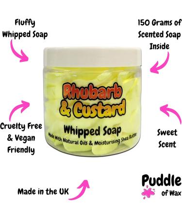 Rhubarb & Custard Whipped Soap Body Wash - 150g - Natural Oils and Butters - Sweet Scent - Vegan Friendly - Puddle of Wax - Made in the UK - Buy Online on GoSupps.com