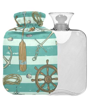 Naanle Sea Stripe anchor hot water bottle with reference transparent hot water bottle 1l heat bottle for bed hand feet warmer pain relief heat and cold therapy