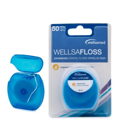 Wellsamed dental floss in a 50m dispenser for thorough interdental cleaning (tasteless 1 piece)