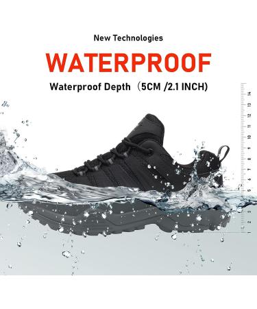 Grand Attack Men's Waterproof Hiking Shoes - Wide Toe Box, Strong Grip & Durable | Size 8-13 (10.5) | Black - Buy Online on GoSupps.com