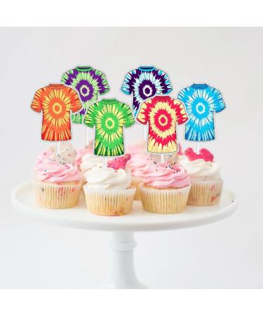 Kids' Hippie Tie Dye Themed Happy Birthday Cupcake Toppers Set of 18 - Rainbow Tie Dye Party Baby Shower Party and Birthday Party Groovy Carnival Decorations for Boys and Girls - SugarGera (1) - Buy Online on GoSupps.com