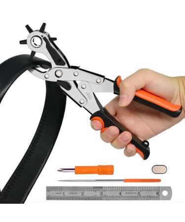 TOWOT Belt Hole Puncher Kit, Upgraded Version Leather Hole Punch for Belt, Saddles, Shoes, Fabric, DIY & Craft Projects, 6 Holes Heavy Duty Rotary Puncher, Easily Punches Perfect Round Holes orange