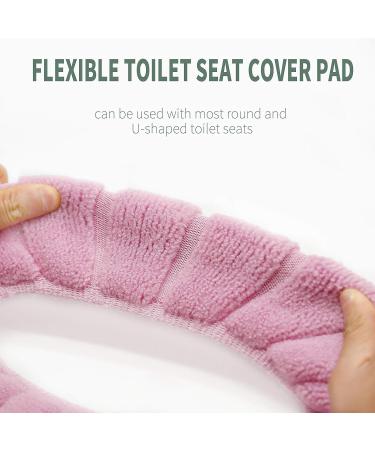 Jiozermi 4pcs Bathroom Soft Toilet Seat Cover Pads - Thicker, Warmer, Stretchable, Washable - Easy Installation & Cleaning - Blue, Pink, Brown, Green - Buy Online on GoSupps.com