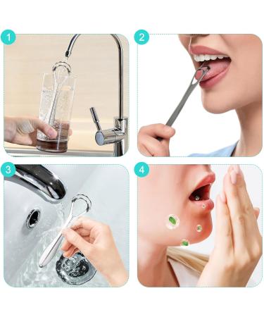 Stainless Steel Tongue Cleaner Set - 4 Piece Tongue Scraper for Bad Breath Relief | Ideal Hygiene Product for Men & Women - Buy Online on GoSupps.com