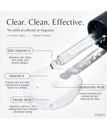 Pur el 20% Vitamin C Serum for Face Brightening Serum with Vitamin E & Ferulic Acid Anti-Aging Dark Spot Remover Even Skin Tone Wrinkle Reduction & Radiant Glow 1 fl oz - Buy Online on GoSupps.com