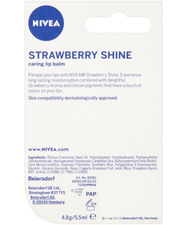 Nivea Shine Caring Lip Balm Strawberry - 4.8g Pack of 12 | Best Moisturizing Lip Care for Soft Smooth Lips | International Shipping Available - Buy Online on GoSupps.com