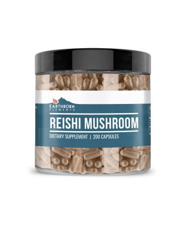 Earthborn Elements Reishi Mushroom 200 Capsules Pure & Undiluted No Additives 200 Count (Pack of 1)