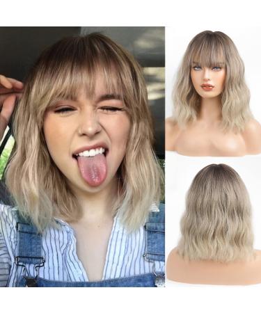 HAIRCUBE Shoulder Length Wigs for Women with Neat Fringe (Ash Brown)