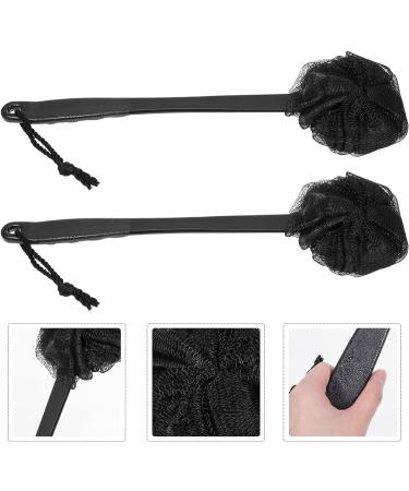 SOLUSTRE 2pcs Black Long Handle Back Loofah Shower Brush Set - Soft Nylon Mesh, Exfoliating Lufas for Men and Women - Bath Sponge Scrubber - Buy Online on GoSupps.com