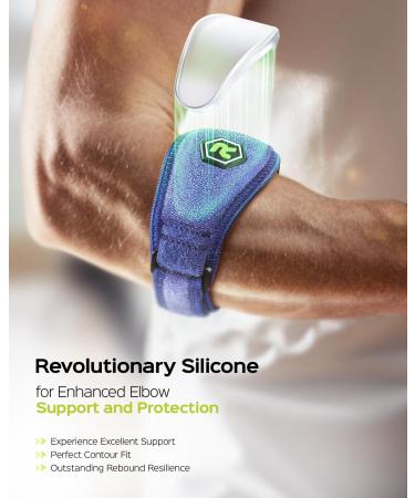 Rakiie Elbow Bandage 2-Pack - Silicone Pads for Tendon Support & Pain Relief - Dark Blue - Ideal for Tennis Elbow & Tendonitis - Buy Online on GoSupps.com