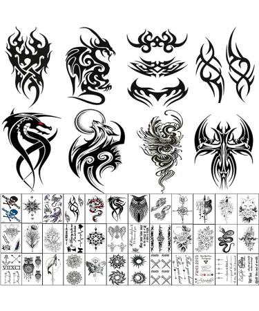 AWLEE 45 Sheets Temporary Tattoo for Men (Include 8 Sheets Large Tribal Totem Tattoo Stickers) Black Large Body Art Makeup Fake Tattoo Waterproof Removable (Pattern4) Totems