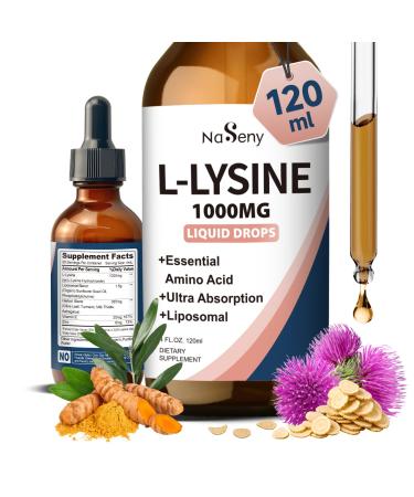 L-Lysine Liquid Drops Liquid Lysine 1000mg Supplement Essential Amino Acid Supplement for Lips & Oral Health & Collagen Formation Support Lysine Drops with Vitamin E & Zinc for Adults 4 Fl oz