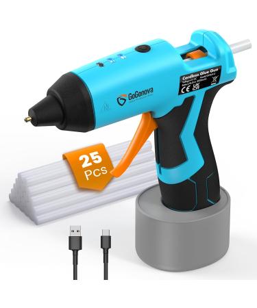 Cordless Hot Glue Gun, GoGonova 15s Fast Preheating 5Ah Built-in Battery Hot Melt Glue Gun, Smart Power-Off, Kit with 25 Pcs Premium Mini Glue Sticks and USB-C Charging Port