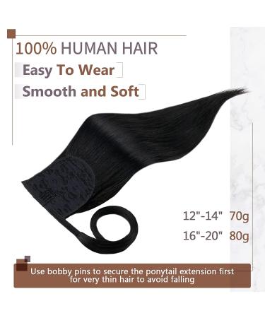 Runature Real Hair Braid Extensions - Pitch Black Long Clip-In Ponytail - 55cm #1 - 22 Inch 80g Human Hair - Buy Online on GoSupps.com