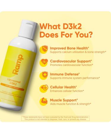 Ramp Nutrition Liposomal D3K2 Liquid Vegan Non-GMO High Absorption Vitamin D3 + K2 Supplement for Bone Heart & Immune Support 60 Servings - Buy Online on GoSupps.com
