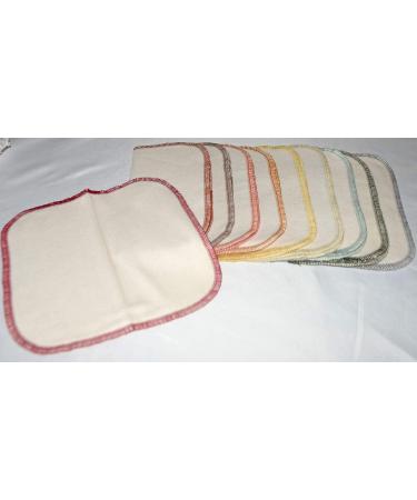 Organic Cotton Flannel Baby Wipes Set of 10 - 2 Ply, Washable, 8x8 Inches, Assorted Earthtones Edging - Buy Online on GoSupps.com