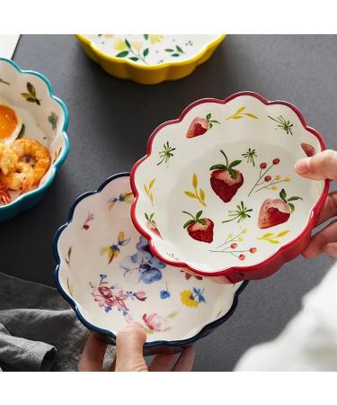 FURLOU Bowl Wavy Edge Ceramic Cake Bowl Household Hand Painted Fruit Salad Dessert Bowl Breakfast Rice Soup Tableware Kitchen Dinnerware Bowls (Color : Red) - Buy Online on GoSupps.com