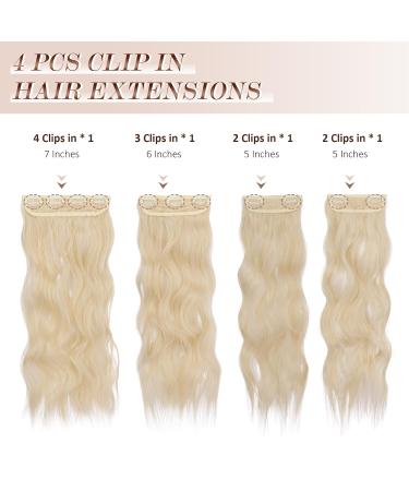 Feshfen Clip-In Hair Extensions - 4PCs 50cm Platinum Blonde Wavy Synthetic Hair 180g Full Head Volume for Women - Buy Online on GoSupps.com