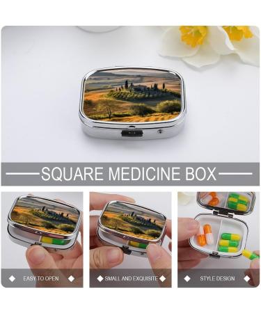 Pill Box with Tuscany Landscape - Decorative 2 Compartment Medicine Organizer for Pocket & Purse - Buy Online on GoSupps.com
