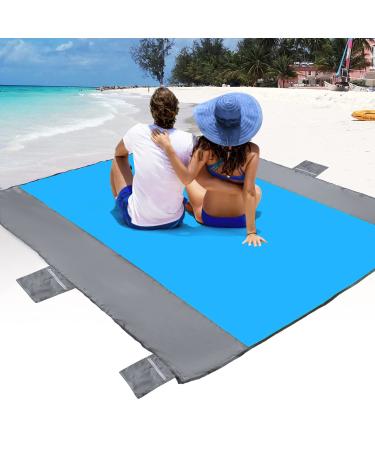POPCHOSE Beach Blanket, Beach Blanket Waterproof Sandproof, Extra Large Sandfree Beach Mat for 4-7 Adults, Waterproof Outdoor Camping Blanket with 6 Stakes, Lightweight Compact Beach Accessories Blue(108"*85.2")