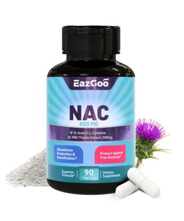 NAC Supplement N-Acetyl Cysteine Capsules 800mg N-Acetyl Supplement with Milk Thistle 200mg Antioxidant Support Vegan GMOs-Free NAC 90 Count (Pack of 1)