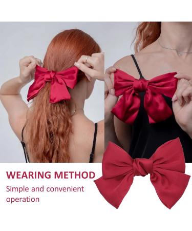 XdealCozyxc Red Hair Bow Bow Hair Clip French Hair Clips with Ribbon Solid Red Hair Barrette Clips Soft Satin Silky Hair Bows for Women Girls - Buy Online on GoSupps.com