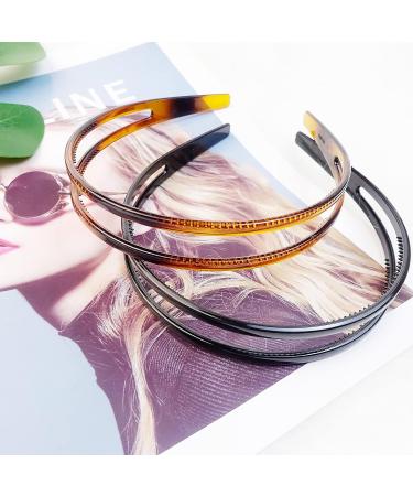 2-Pack Non-Slip Plastic Headbands for Women - Double Row Teeth Hair Hoops in Black & Brown - Simple and Chic Hair Accessory - Buy Online on GoSupps.com
