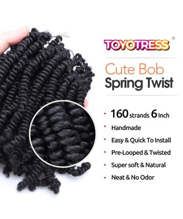 TOYOTRESS Bob Spring Twist Hair - 6 inch 8 packs | Pre-twisted Kids Crochet Hair | Synthetic Braiding Hair Extensions | 1B Color | Pack of 8 - Buy Online on GoSupps.com