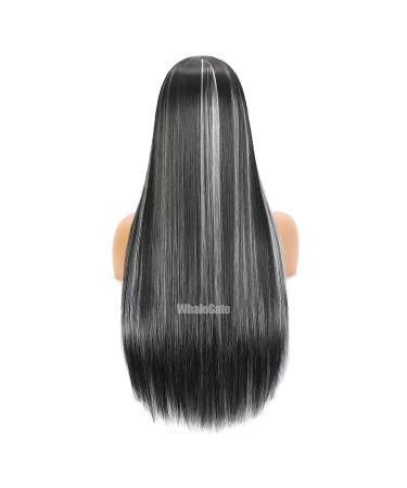 26 Inch Highlight Wig with Bangs - Ombre Piano Wigs in 1B/SmokyGray - Synthetic Straight Wig - Buy Online on GoSupps.com