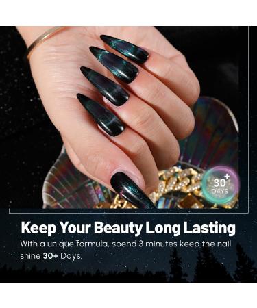Aokitec 8ML*2 9D Cat Eye Gel Nail Polish Kits With Black Gel Polish And Magnetic Galaxy Glitter Holographic Shimmer Magic UV LED Soak Off Gel For Nail Art (Green & Purple) Green & Violet - Buy Online on GoSupps.com