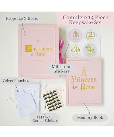 Rayne Baby Princess Memory Book Kit | Baby Journal Scrapbook with Keepsake Box, Pouches & Boho Milestone Stickers | Girl Baby Album | Perfect Princess Baby Gift - Buy Online on GoSupps.com