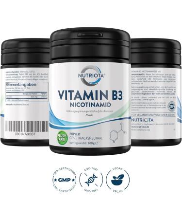 Vitamin B3 Powder 500 mg Flush-Free Niacin Vegan Nicotinamide High-Dose 100g for Optimal Health - Buy Online on GoSupps.com