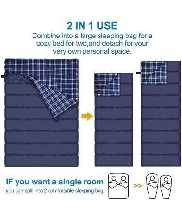 Cotton Flannel Double Sleeping Bag for Camping, Backpacking, or Hiking - Queen Size 2 Person Waterproof Sleeping Bag for Adults or Teens - Lightweight & Waterproof - Blue - Buy Online on GoSupps.com
