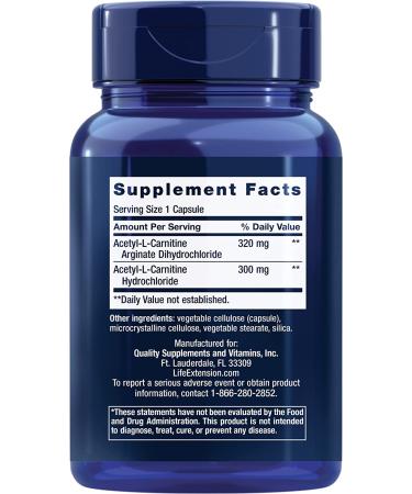 Life Extension Acetyl-L-Carnitine Arginate - 90 Vegetarian Capsules for Energy & Focus - Buy Online on GoSupps.com