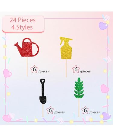 24pcs Garden Cupcake Toppers Garden Tools Summer Party Cake Decor Green&Gold Glitter Cupcake Picks for Baby Shower Garden Themed Birthday Party Decoration - Buy Online on GoSupps.com