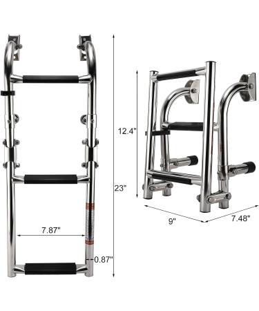 Artilife Stainless Steel Foldable Boat Ladder | Marine Pontoon 2+1 Step with Rubber Grip & Mounting Screws - Buy Online on GoSupps.com