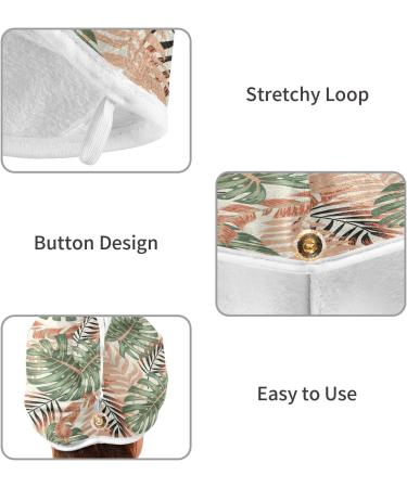 Tropical Leaves Dry Hair Cap Set - 2 Piece Quick Drying Towel & Button Headband | Super Absorbent & Comfortable - Buy Online on GoSupps.com