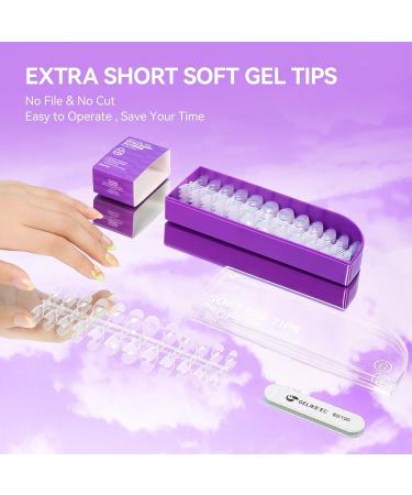 Gelike EC Extra Short Almond Soft Gel Nail Tips Kit - 240 Pieces Full Cover False Nails for Soak Off Extensions - Clear Ultra-Thin Design - Pre-buff PMMA Resin - 12 Sizes - Buy Online on GoSupps.com