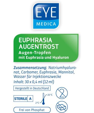 Eyemedica Euphrasia Eye Drops for Dry & Irritated Eyes Moisture Relief with Hyaluron 30 x 0.4 ml Single Doses - Buy Online on GoSupps.com