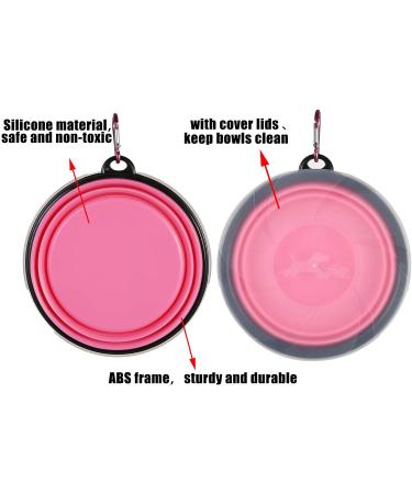 Slson 2-Pack Foldable Travel Dog Bowls - Portable Silicone Water Bowl for Cats & Dogs - 1000ml with Lid & Hook - Perfect for Hiking & Camping (Orange & Pink) - Buy Online on GoSupps.com