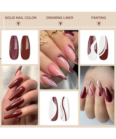 Rechoo 6pcs Matte & Glitter Gel Liner Nail Art Set - Wine Nude Pink White French Manicure Polish - 10ml Fineliner Nail Design - T-6 Dark Red & Nude Glitter - Buy Online on GoSupps.com