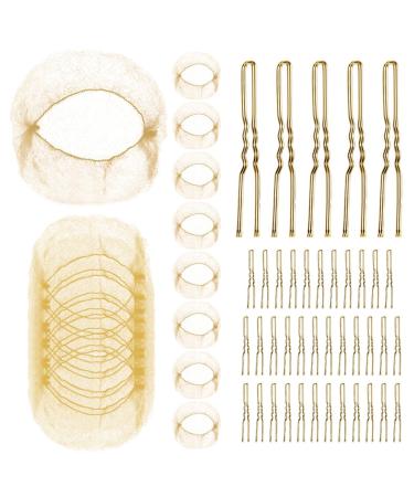 20pcs Hair Nets for Buns Invisible Hair Bun Net 50cm Elastic Hair Bands with Elastic Edge Mesh 40 Pieces U Shaped Pins Ballet Hair Net for Girls Dancers Women(Gold)