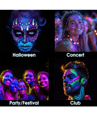15 Colors Glow Neon Face Paint - Water-Activated UV Body Paint for Parties Halloween Festivals & Raves - Washable Eyeliner - Buy Online on GoSupps.com