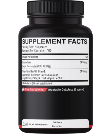 6in1 Bromelain 500mg Supplement - 1000mg per Serving - 210 Capsules with Digestive Health Blend as Quercetin, Ginger, Turmeric, Papaya - Support Overall Health, Digestion & Immune System 210 Count (Pack of 1) - Buy Online on GoSupps.com