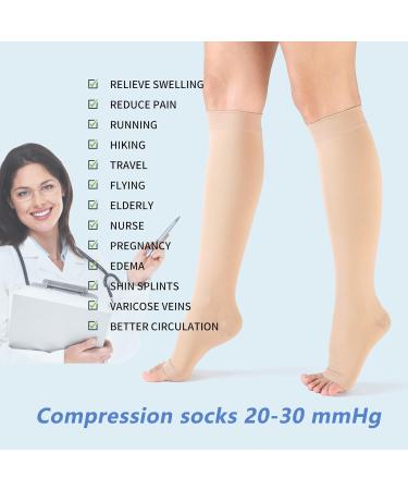 Varcoh Plus-Size Compression Stockings for Women & Men | Knee High Open Toe | Class 2 Support for Varicose Veins | Sizes S-4XL | Beige - Buy Online on GoSupps.com