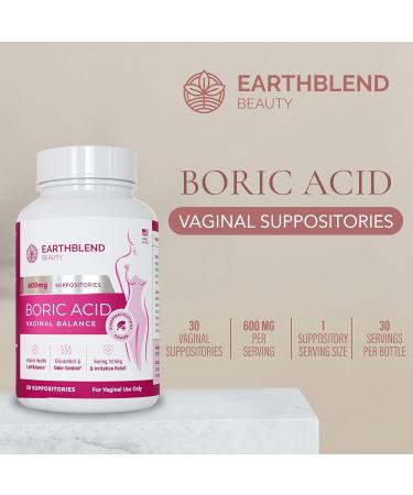 Boric Acid Suppositories for Women - 600mg - 30 Count | pH Balance Odor Freshness Yeast Support | Doctor Recommended Feminine Care | Made in USA - Buy Online on GoSupps.com