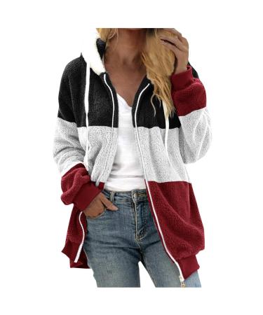 Hanxiulin fleece jacket plush jacket cuddly jacket Wander Jacket Women Winter Color variants Transitional jacket windproof warm cozy winter coat ladies xxl wine